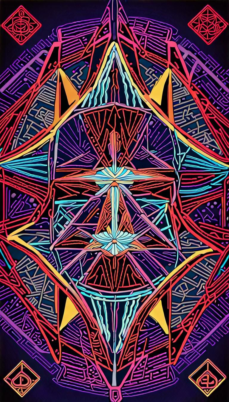 Sacred Geometry: 4D Sri Yantra Mandala in Neon Art Deco