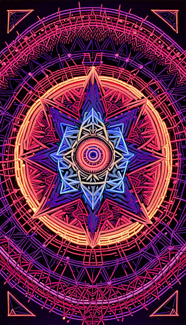 Sacred Geometric Mandala in Neon 3D