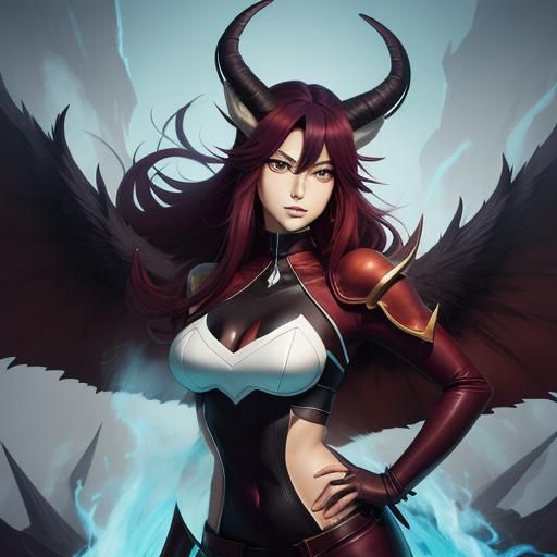 Anthro Fox with Horns and Wings in Anime Style