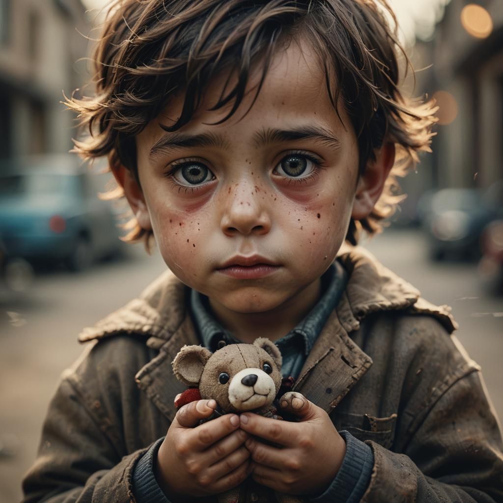 Child with Toy: Nostalgic Cinematic Portrait