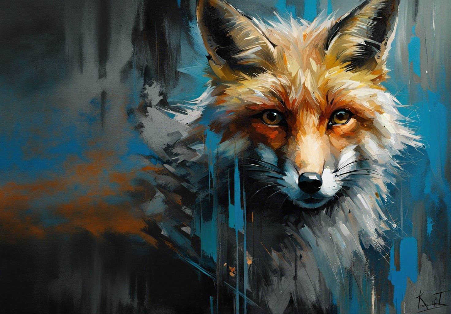 Detailed Fox Portrait in Oil Painting Style