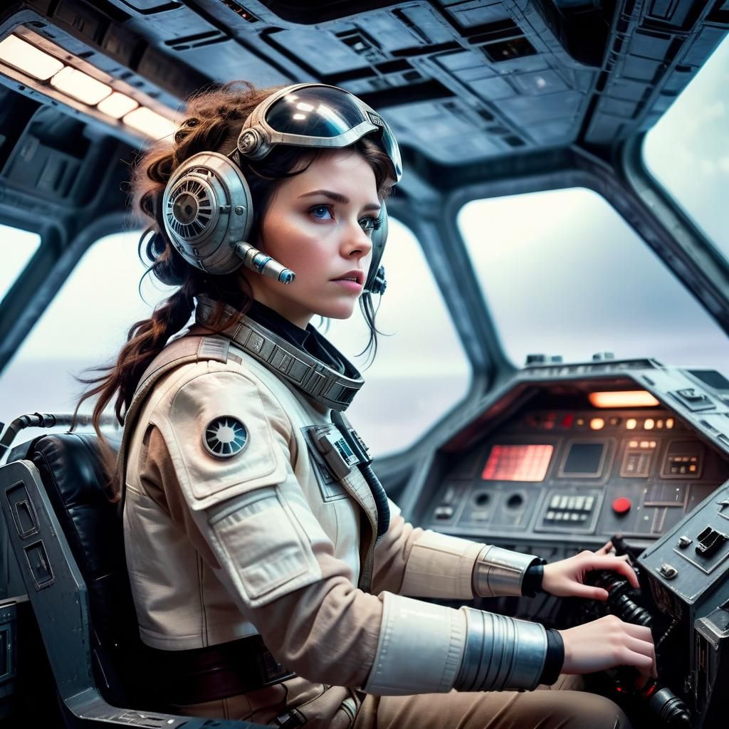Futurepunk Woman Piloting Spaceship in Star Wars Style