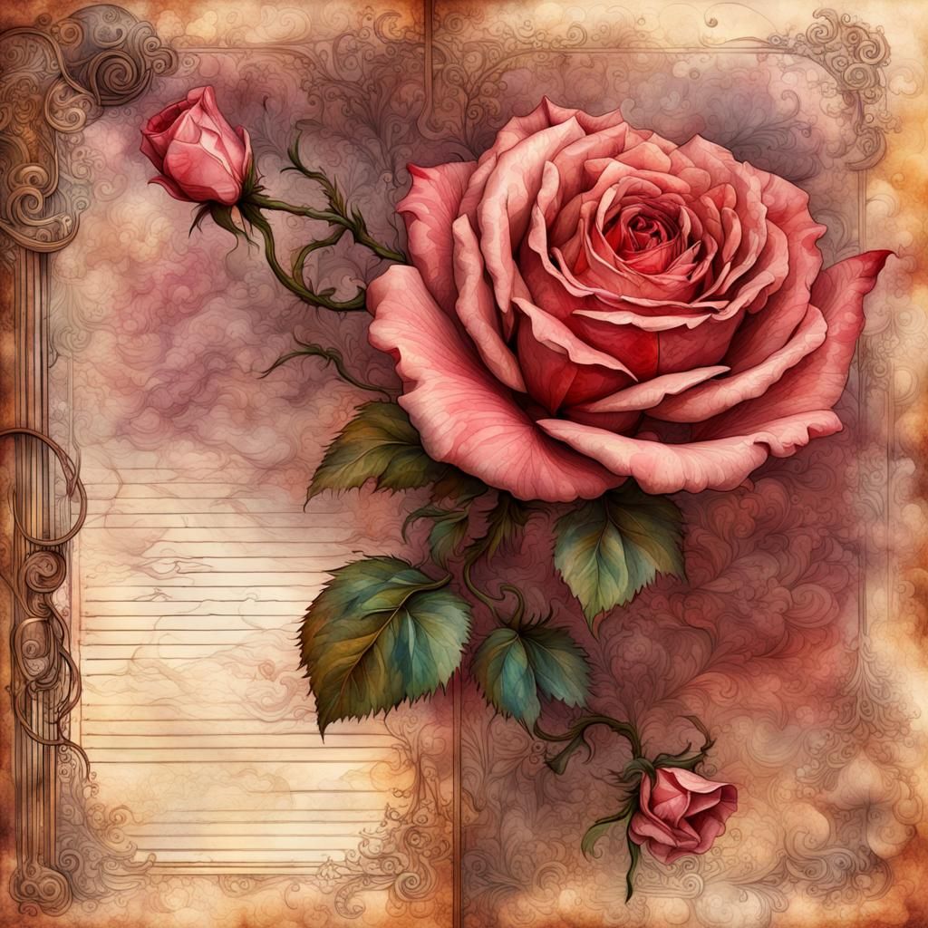 Steampunk Roses in Watercolor Style