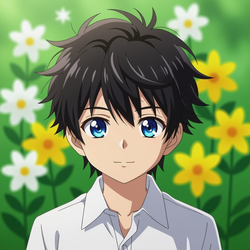 Anime Boy with Blue Eyes and Black Hair