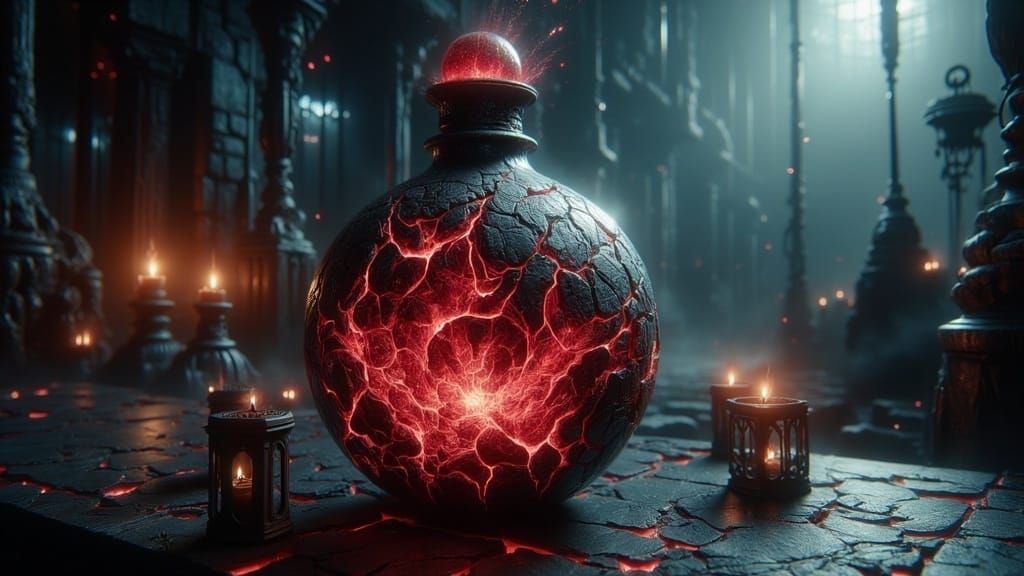 Cyberpunk-Style Masterpiece: Glowing Flask with Illuminated...