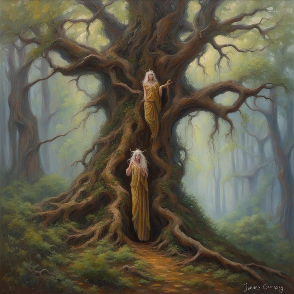 Mystical Tree Spirit in a Fantasy Oil Painting