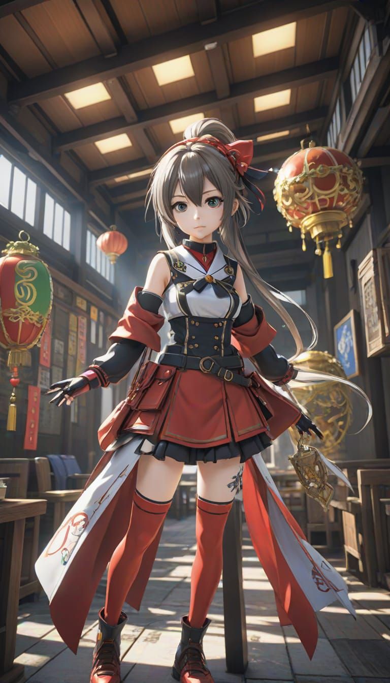 Anime Temple Scene in Vibrant Digital Art