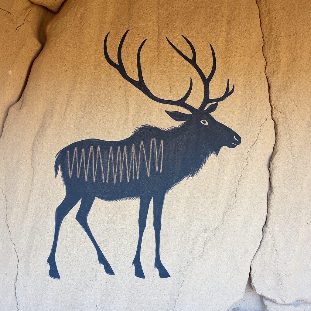 Primitive Elk Cave Painting