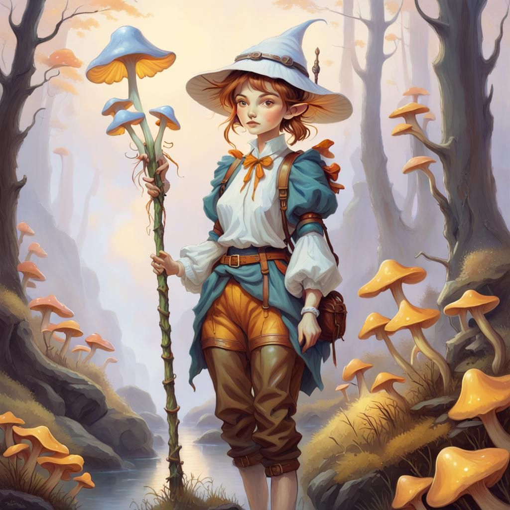 Mushroom Humanoid Traveler in Hyperdetailed Fantasy Style