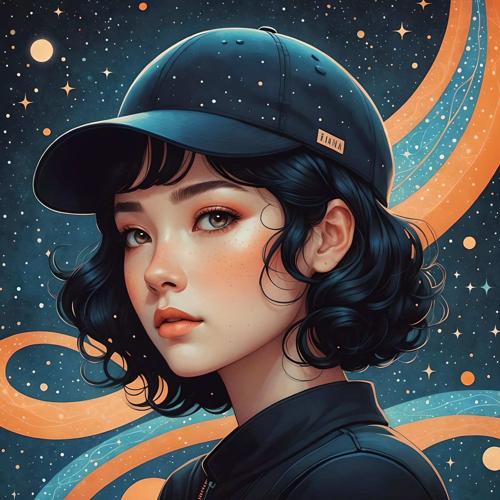 Dreaming Portrait with Freckles in Illustrative Style