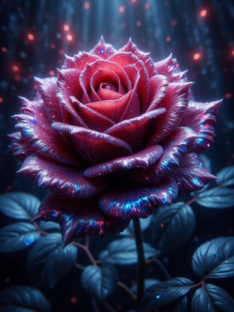 Hyper-Realistic Rose in Vibrant Violet and Rainbow Hues