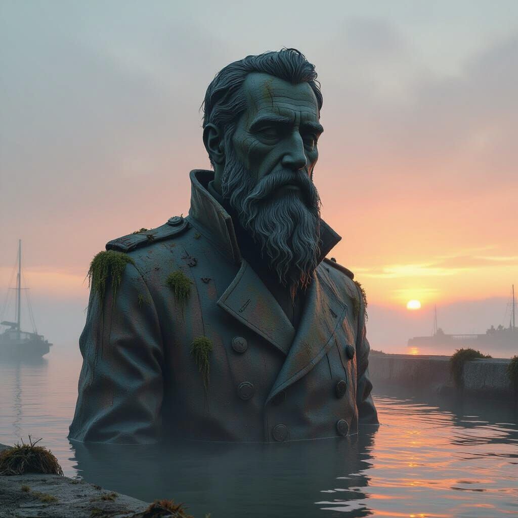 Colossal Submarine Captain Statue in Harbor