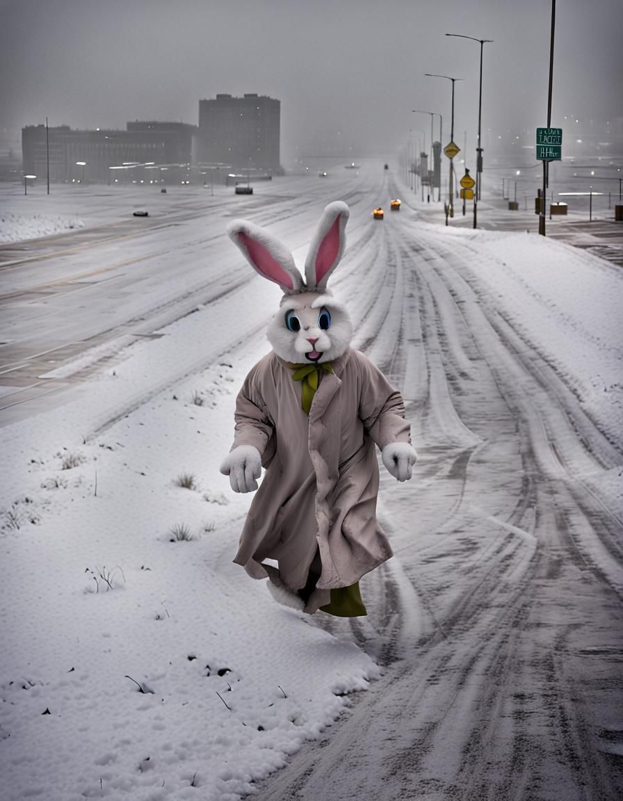Easter Bunny's Journey Through a Stormy Night
