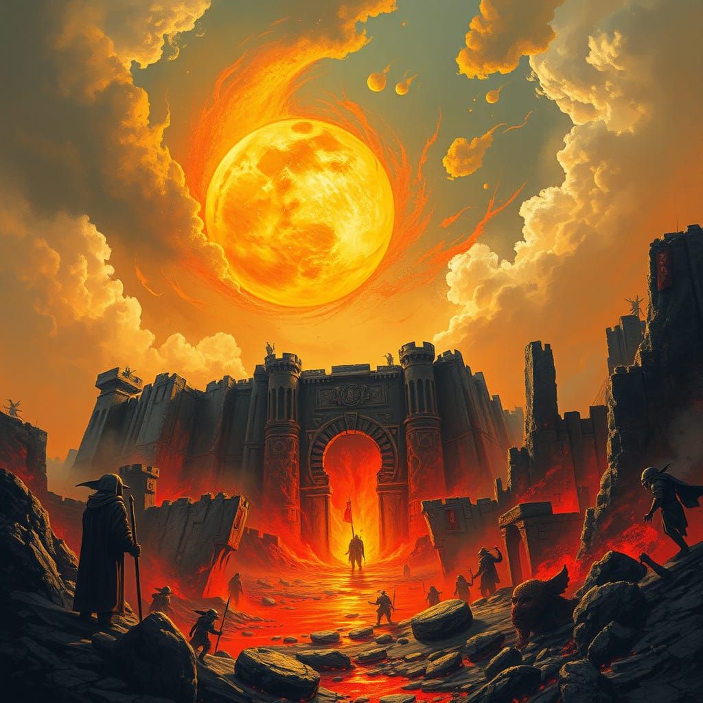 Infernal Landscape: Apocalyptic Battle in the Ruins of Hell