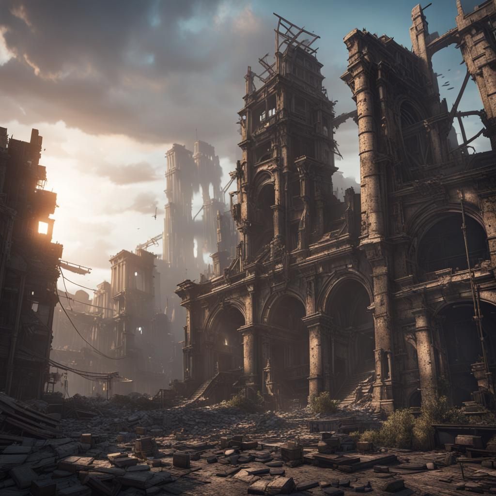 Epic Ruined City in 3D Game Style