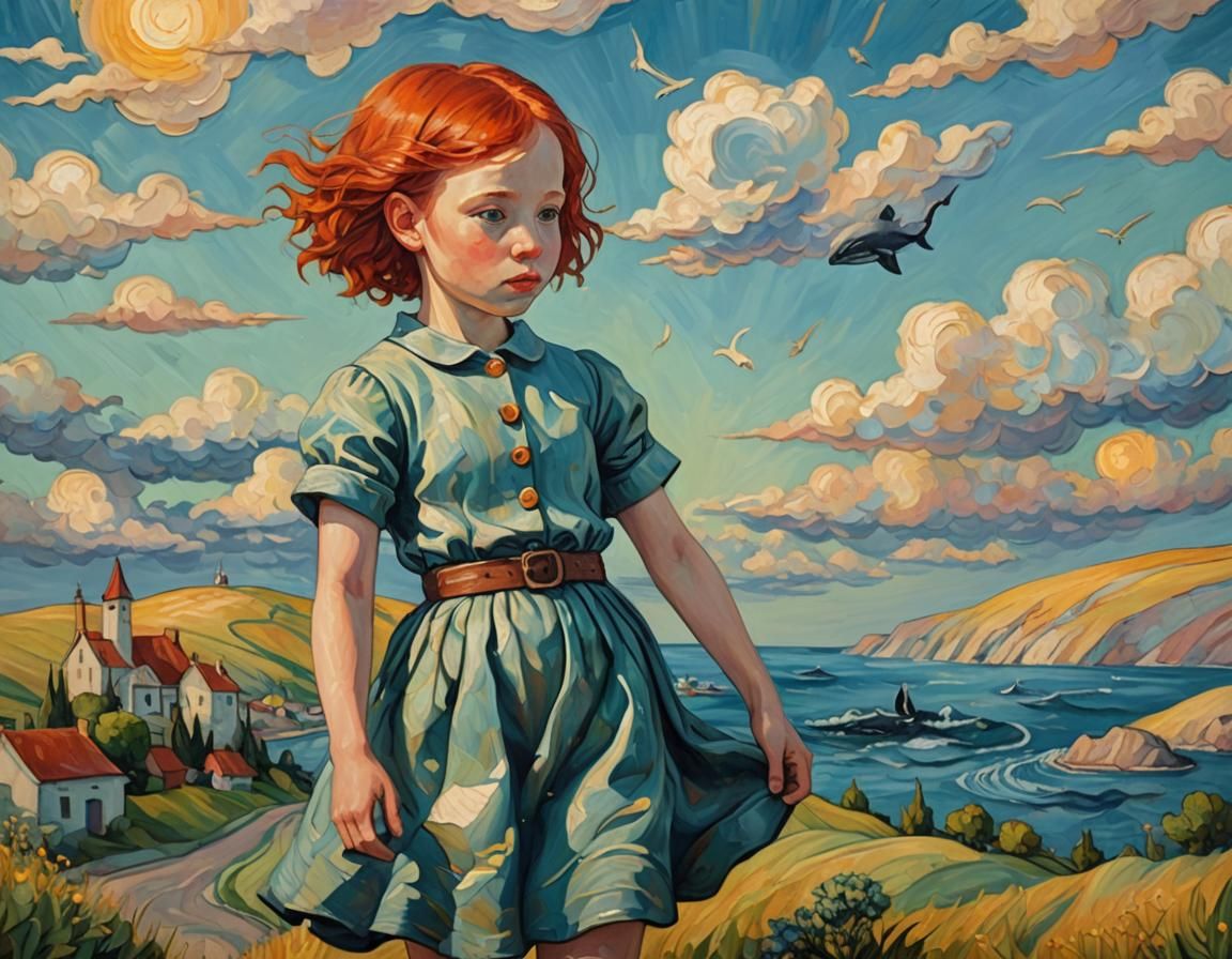 Surreal Cityscape Portrait in Impasto Oil Style