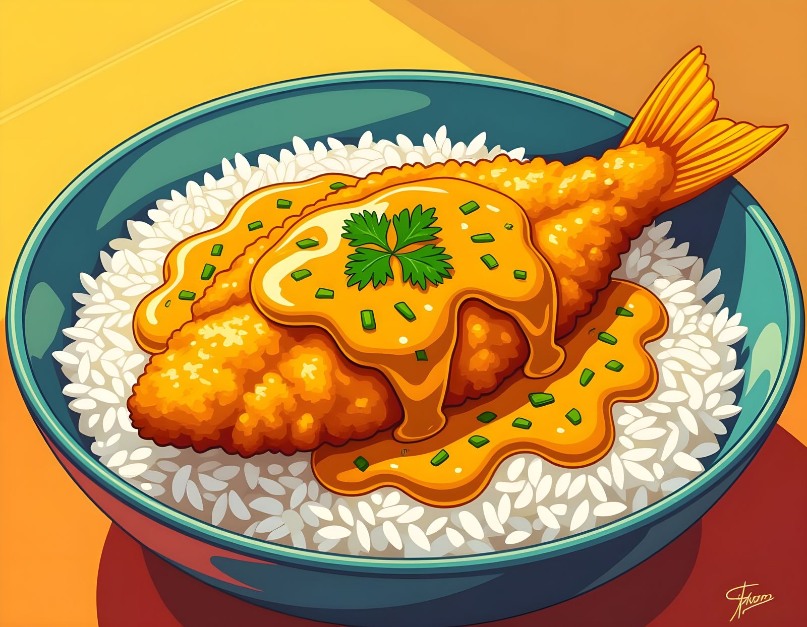 Delicious Fried Fish Fillet with Rice and Curry