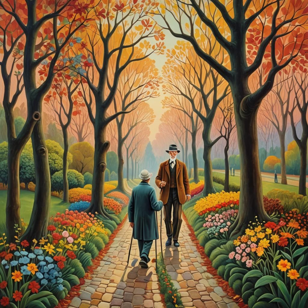 Whimsical Old Man in Naive Folk Art Style