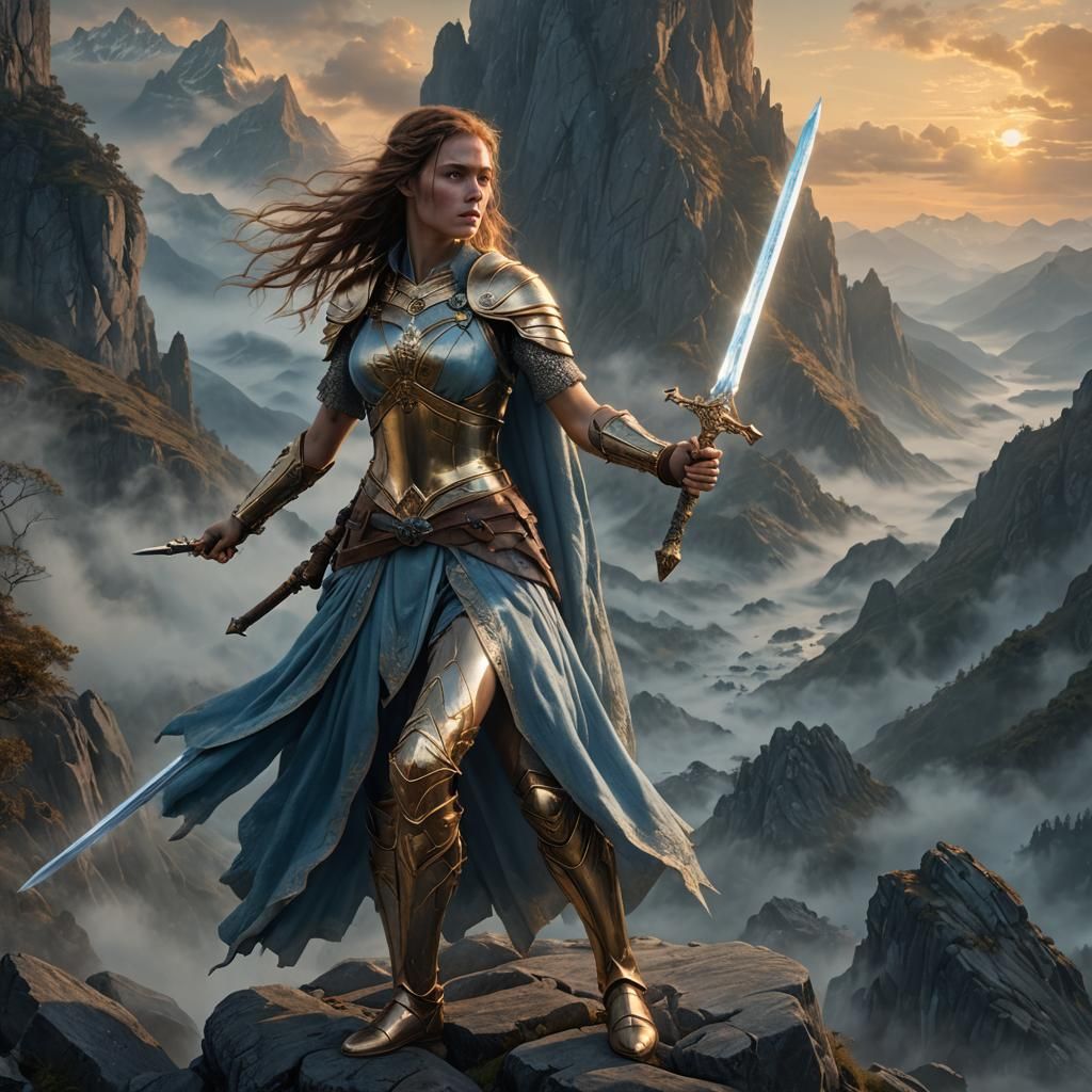 Magical Warrior Woman in Pre-Raphaelite Digital Art