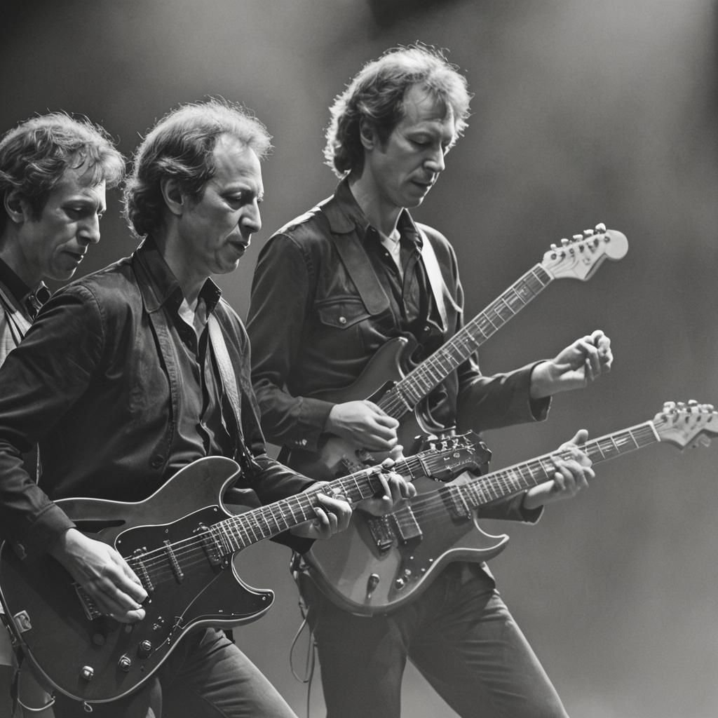 Monochrome Portrait of Band Playing Guitars