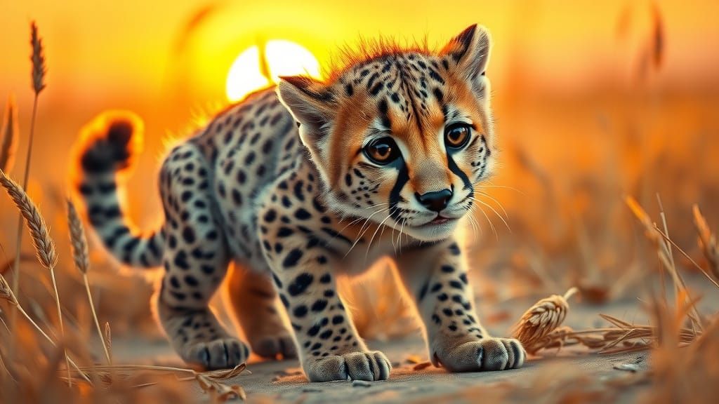 Cheetah Cub in Sunset Savannah