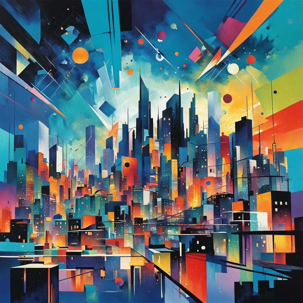 Abstract Cityscape at Twilight in Minimalist Style