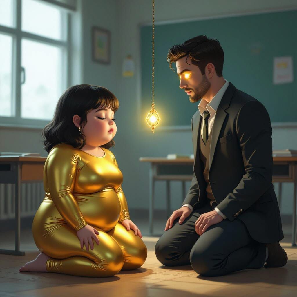 Girl Hypnotized in Classroom, Digital Art