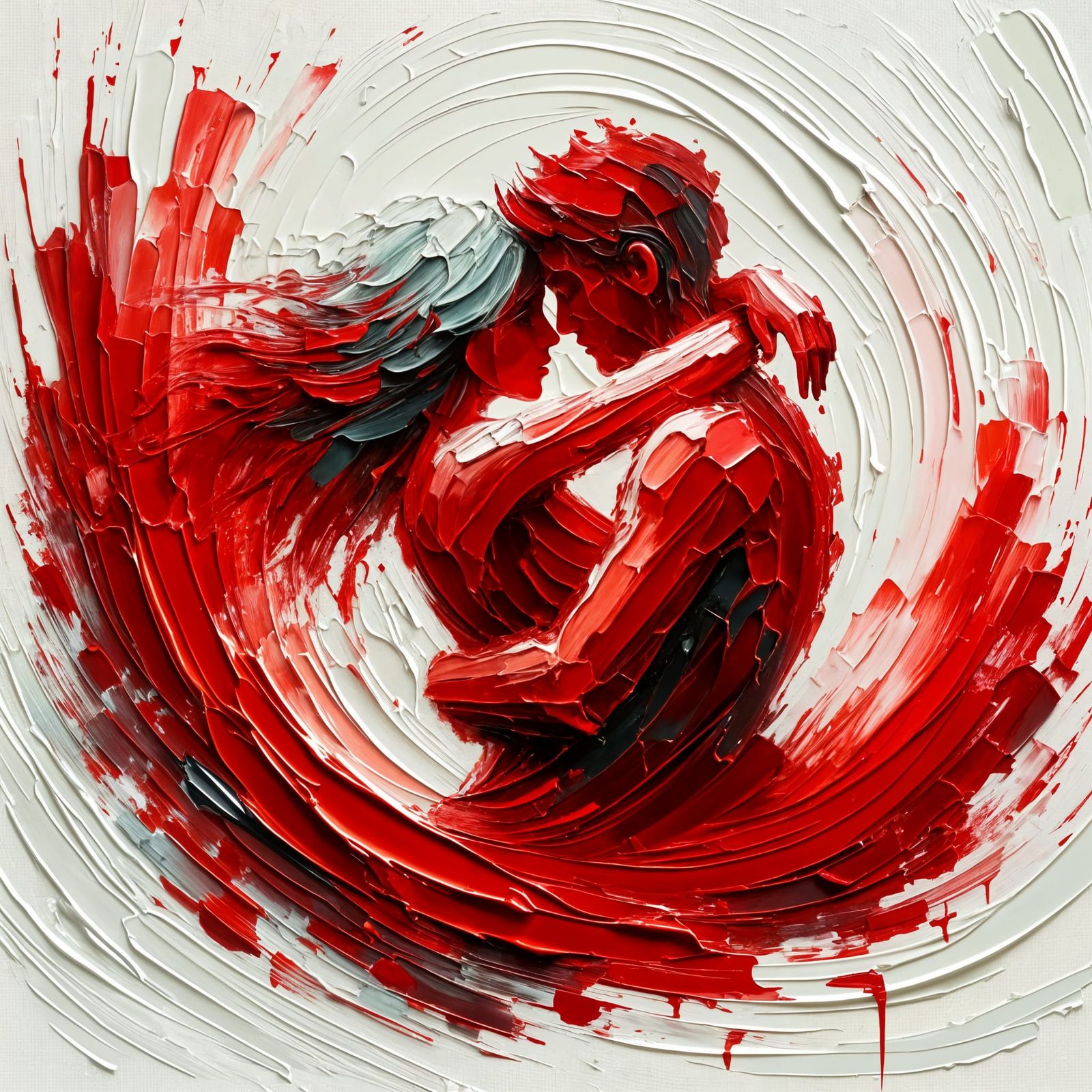 Intimate Embrace in Scarlet Impasto