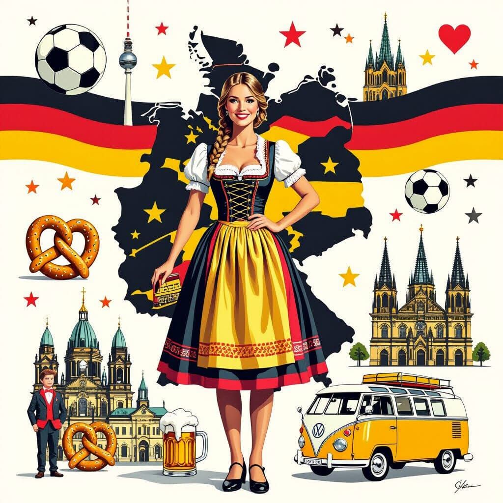 Vibrant Map of Germany with German Symbols