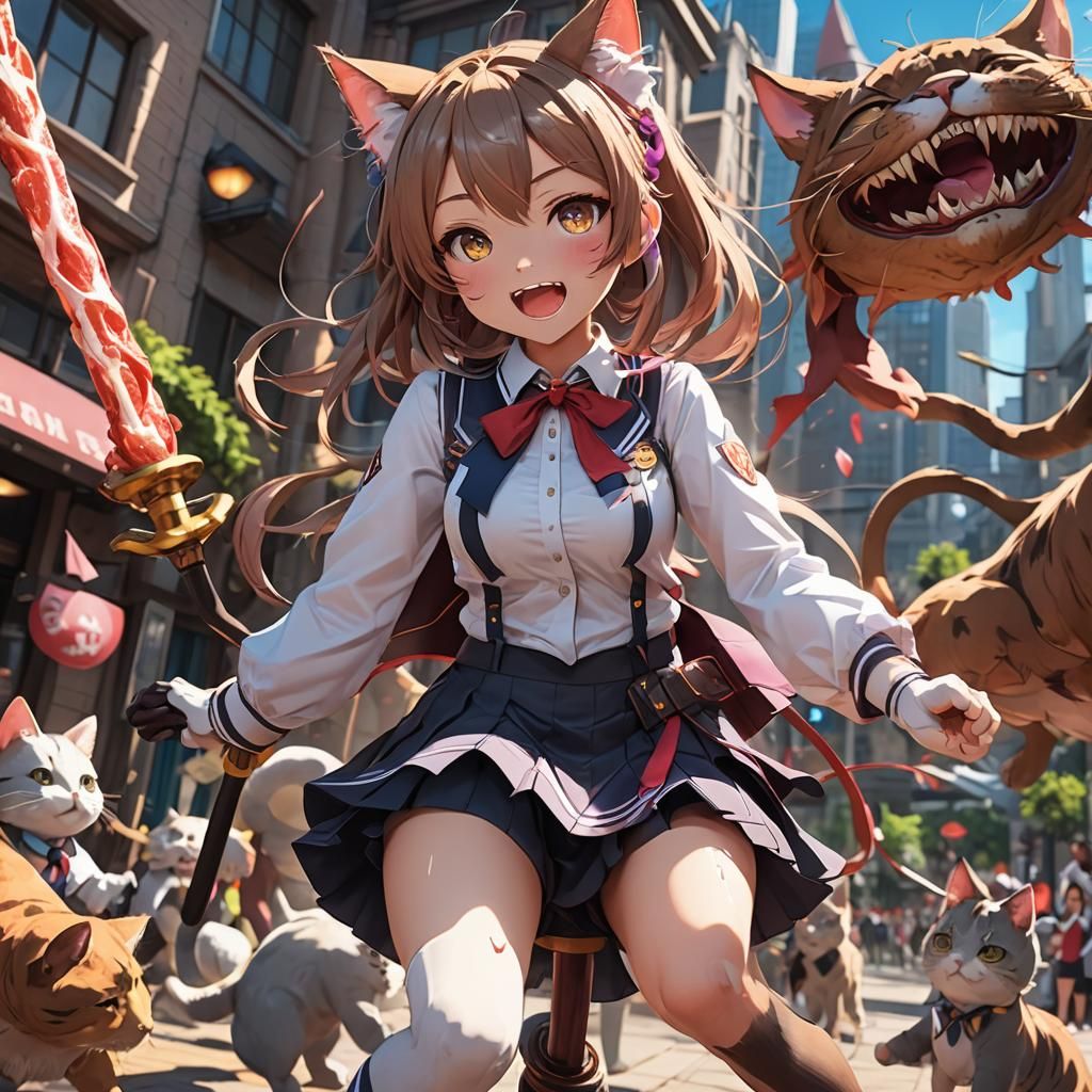 Anime Cat-Girl Rides Meat Stick in 3D