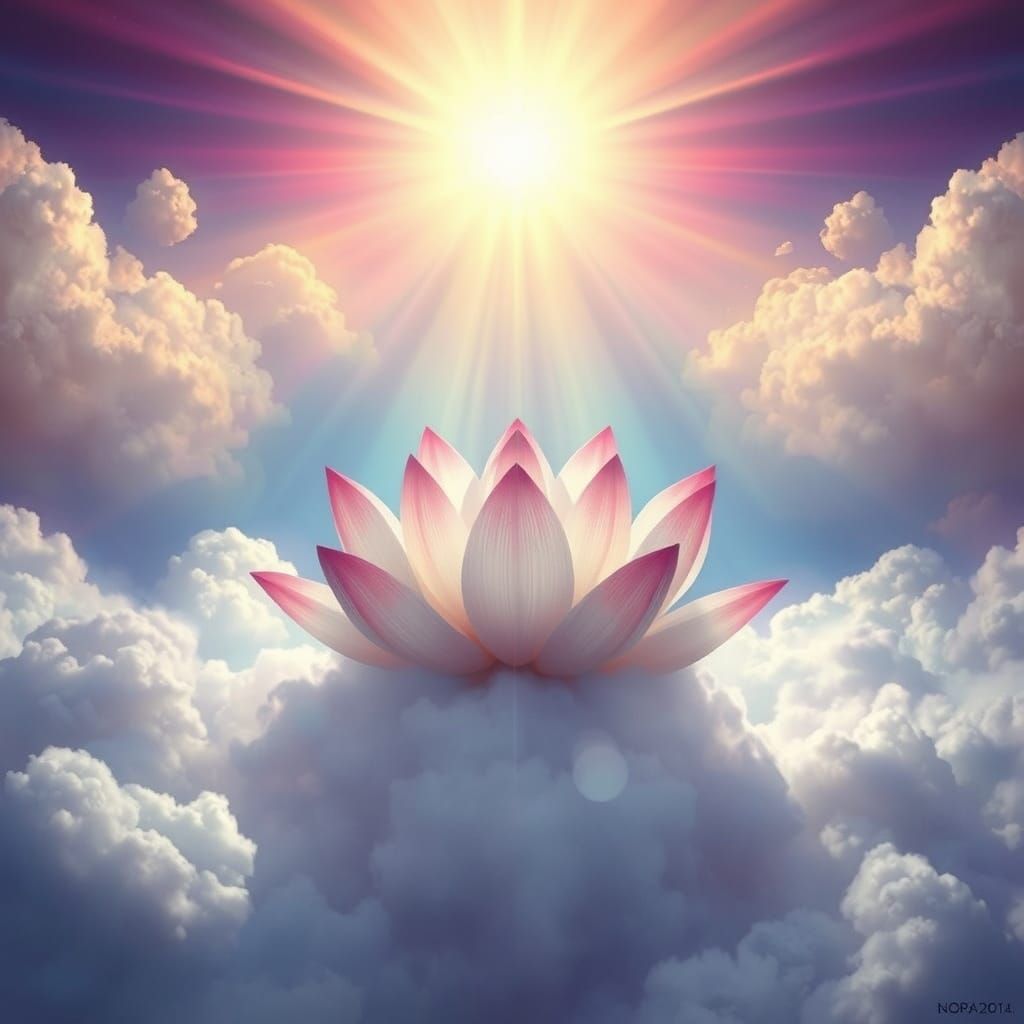 Surreal Lotus Blooms on Heavenly Clouds in Soft Focus Divine...