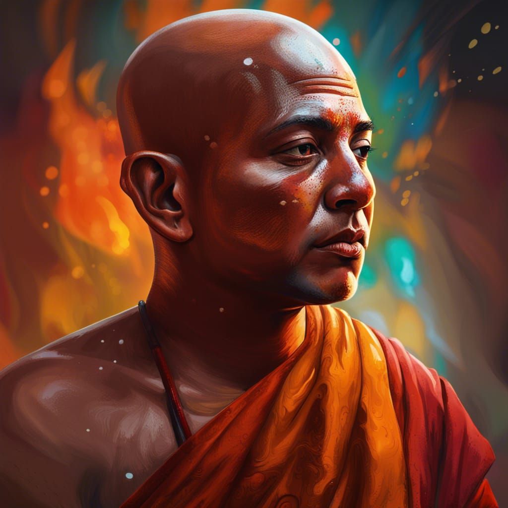 Detailed Portrait of an Indian Buddhist Monk
