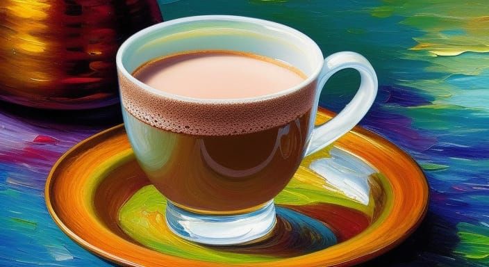 Hot Chocolate Served as Impasto Oil Painting