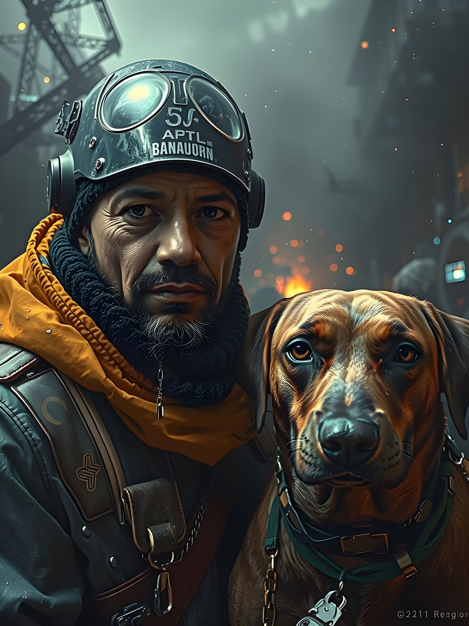 Cyberpunk Dog in Post-Apocalyptic Oil Painting