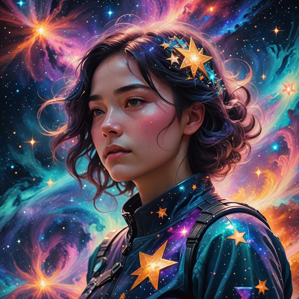 Spacecore Expressionism Portrait: Embracing a Star