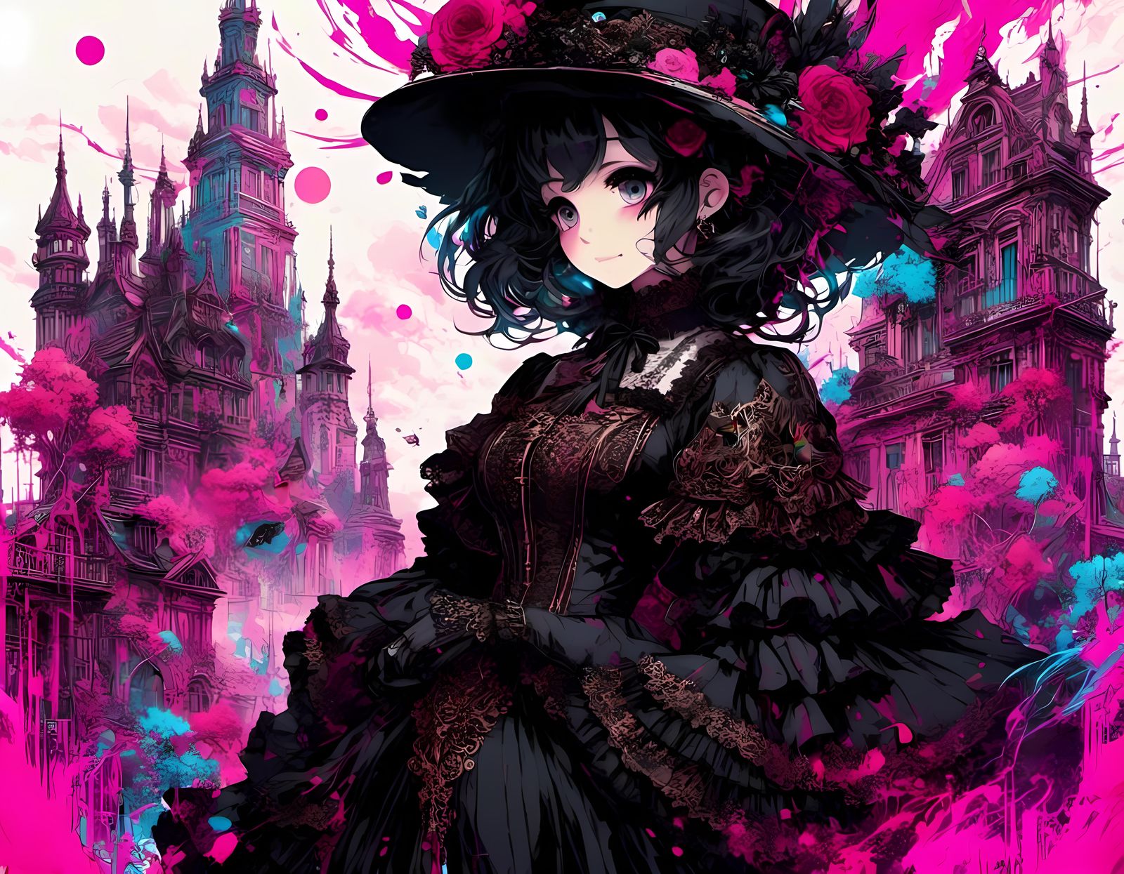 Abstract Glitchcore Design in Pink and Cyan