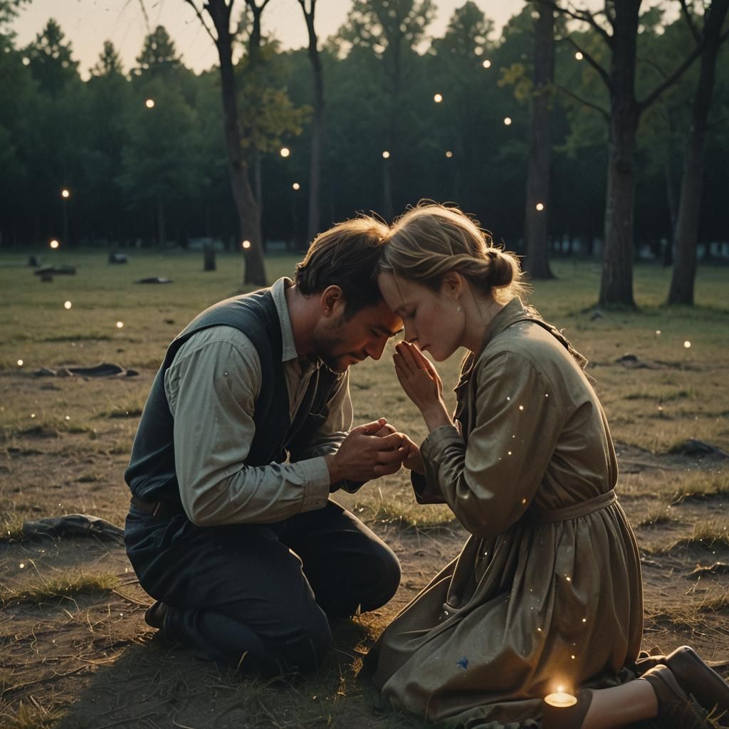 Dramatic Prayer Under a Starry Sky