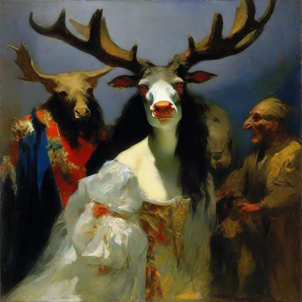 Vampire, Stoat, and Moose Running Towards Troubles