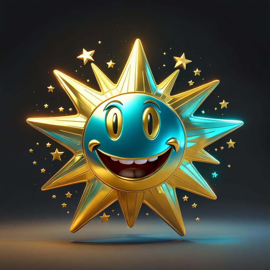 Adorable Smiley Gold Star in 3D Digital Art