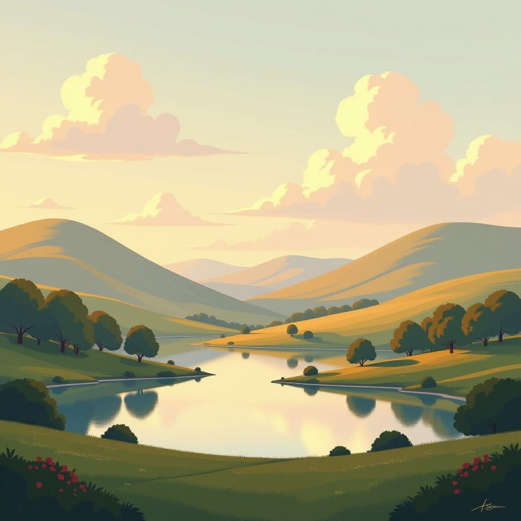 Hayao Miyazaki Inspired Tranquil Landscape