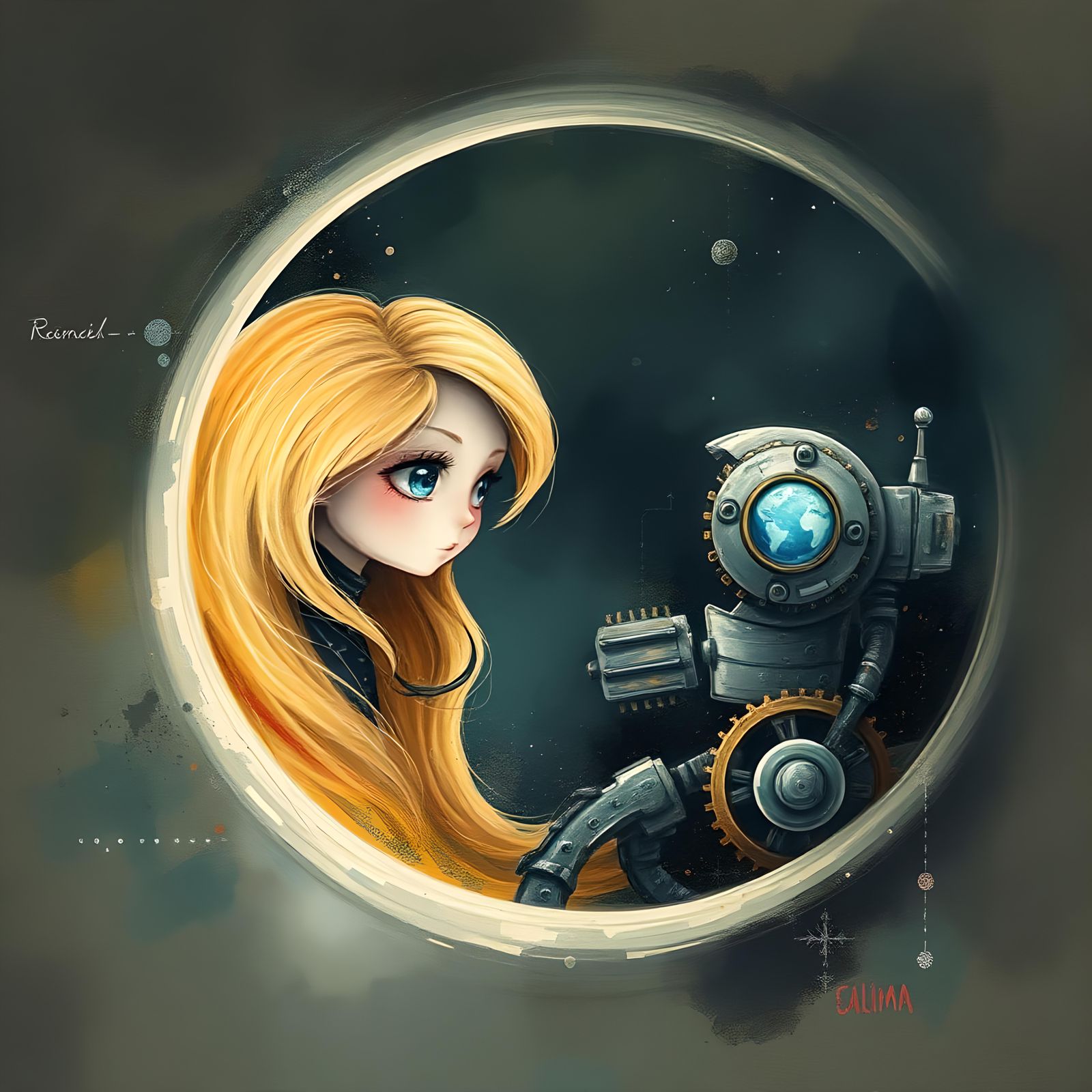 Whimsical Surreal Scene: Love in the Void