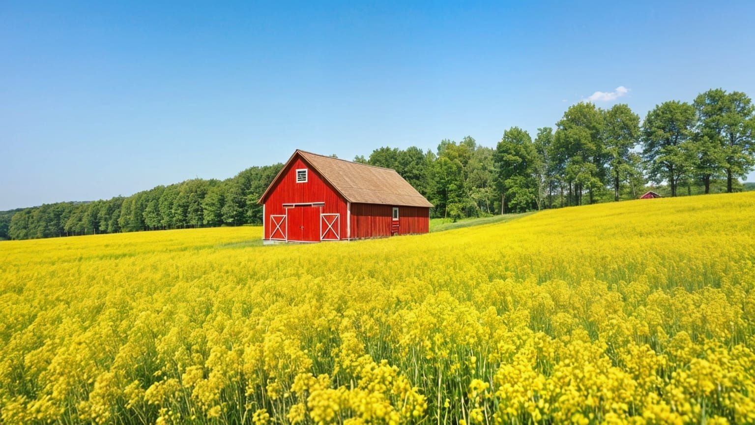 Bavarian Barn in Golden Rapeseed Field