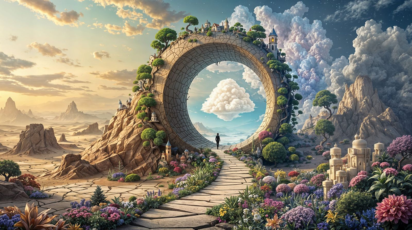 Surreal Fantasy Scene with Yin-Yang Stargate and Dream Cloud