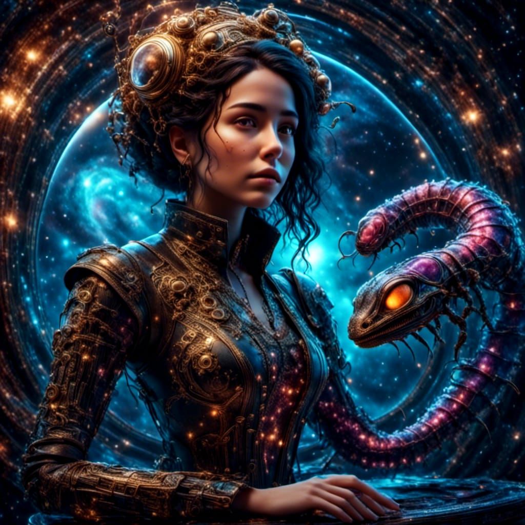 Cyberpunk Girl Meets Alien on Space Station