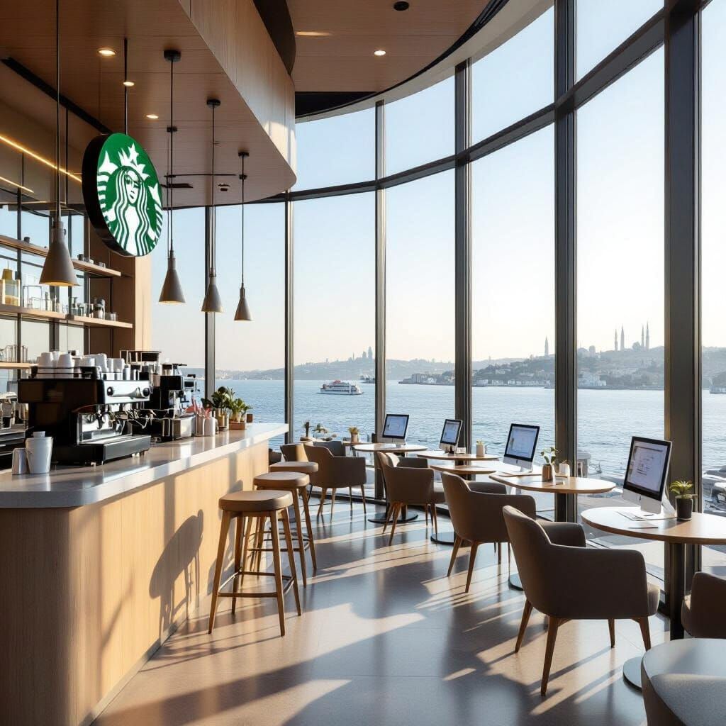 Modern Office With Bosphorus View and Starbucks