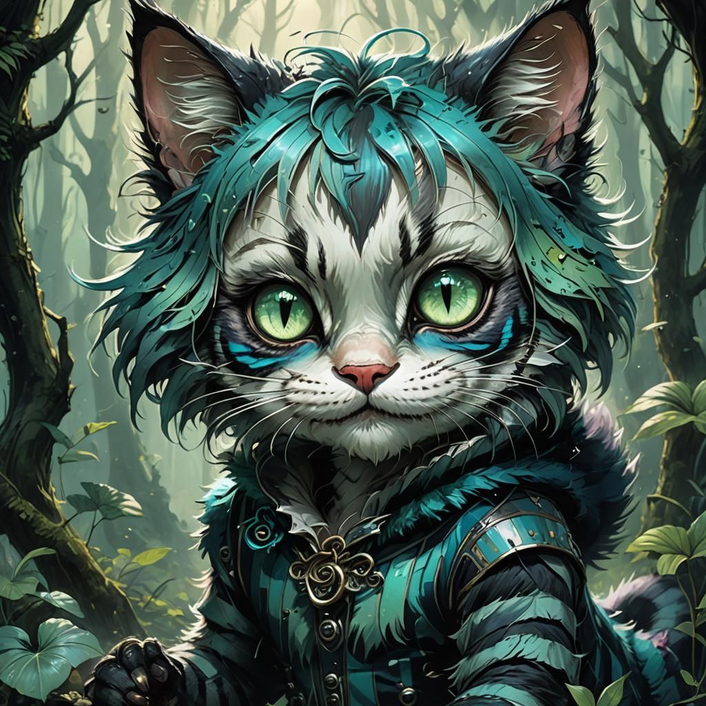 Charming Chibi Cheshire Cat in Detailed Digital Art