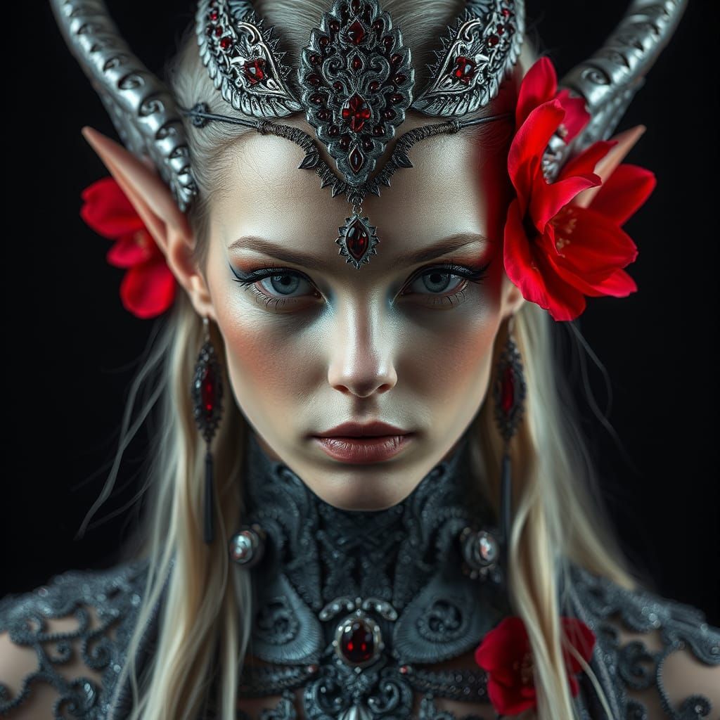 Elven Portrait with Floral Details in Digital Style