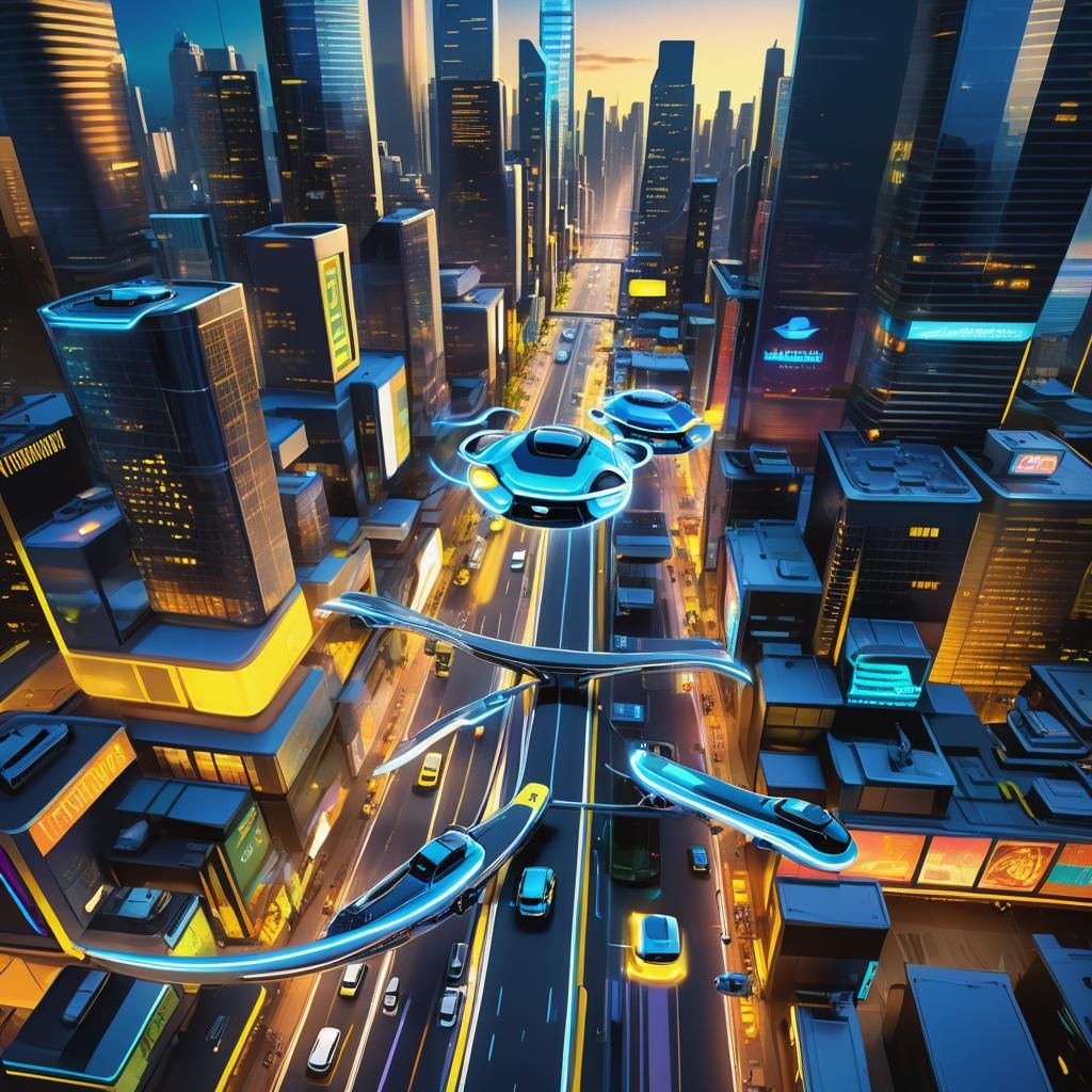 Futuristic Cityscape with Self-Driving Vehicles as Pixar Con...