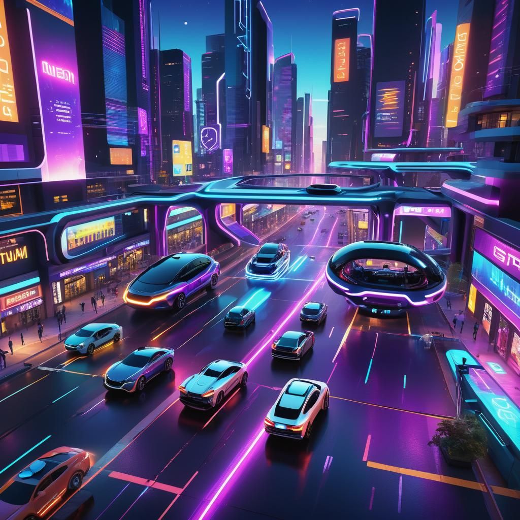 Vibrant Future Cityscape with Self-Driving Cars as 3D Digita...