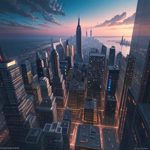Vibrant Cityscape Sunset in 3D Digital Art
